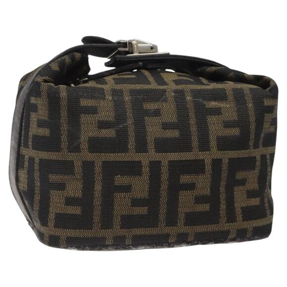 FENDI Zucca Canvas Hand Pouch Bagblack Brown Silver - Picture 1 of 12